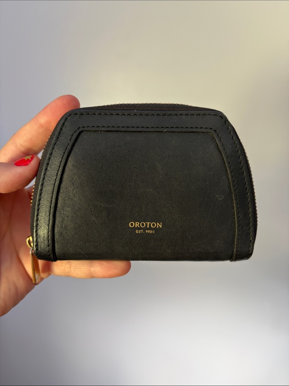 Oroton Black Leather Zip Wallet